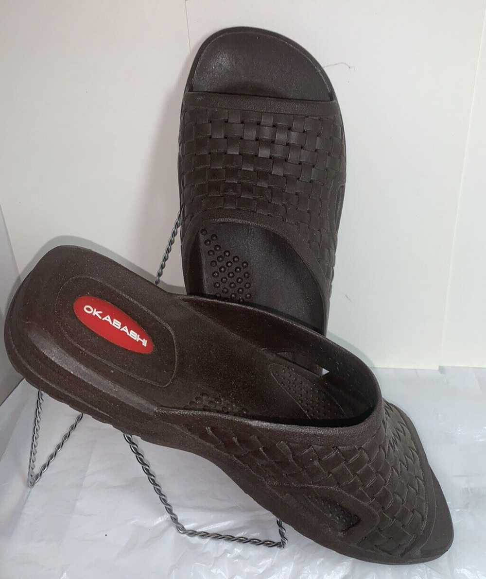 Okabashi Slides Torino Summer Sandals Brown Size Large Weave Pattern EUC